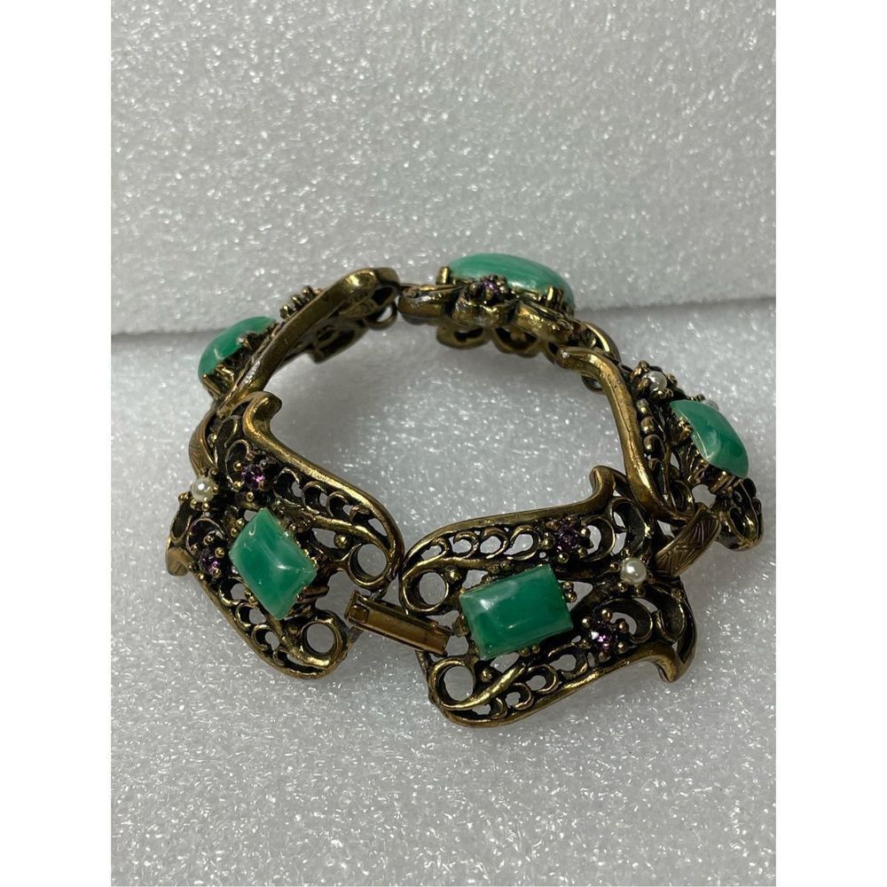 Victorian Style Distressed Brass Color Metal Bracelet 7.5”